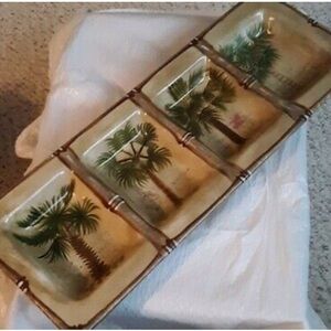 Tabletops Unlimited Bora Bora 4 Section ceramic Relish Tray Hand painted